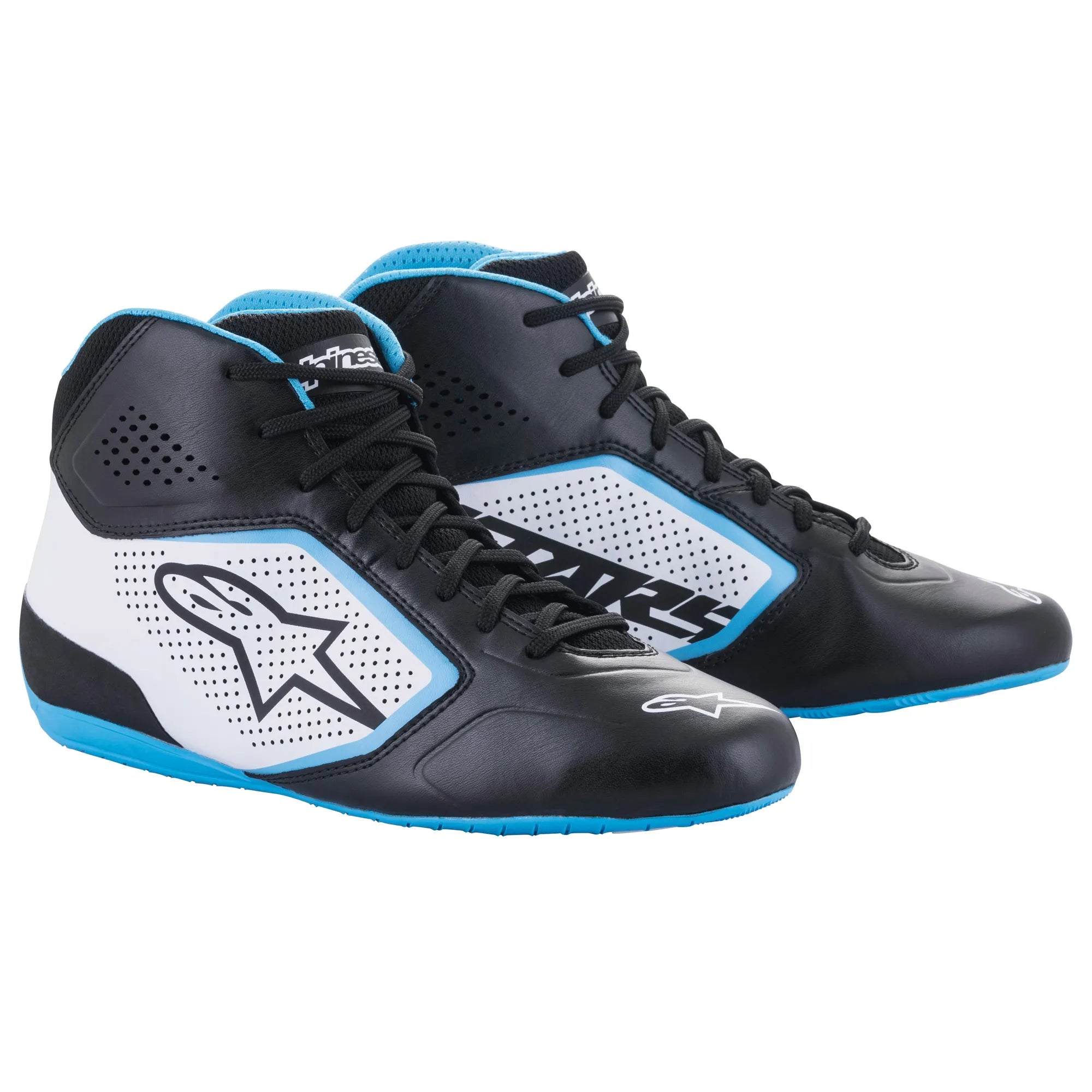 BOTAS ALPINESTARS TECH-1 K START  V2 BLACK WHITE CYAN