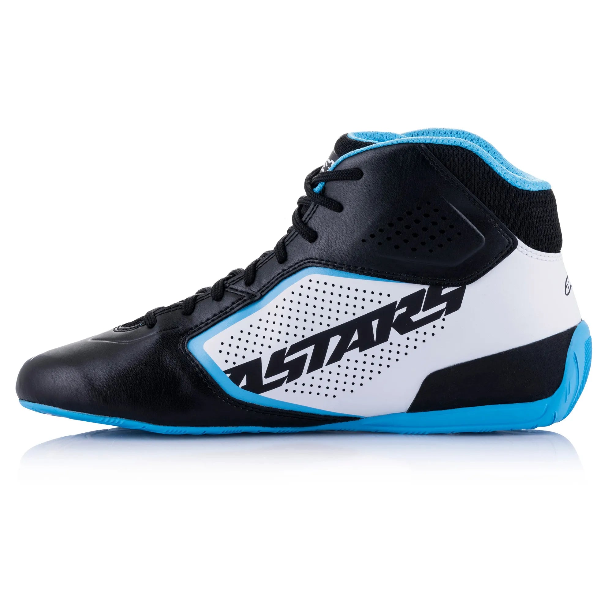 BOTAS ALPINESTARS TECH-1 K START  V2 BLACK WHITE CYAN