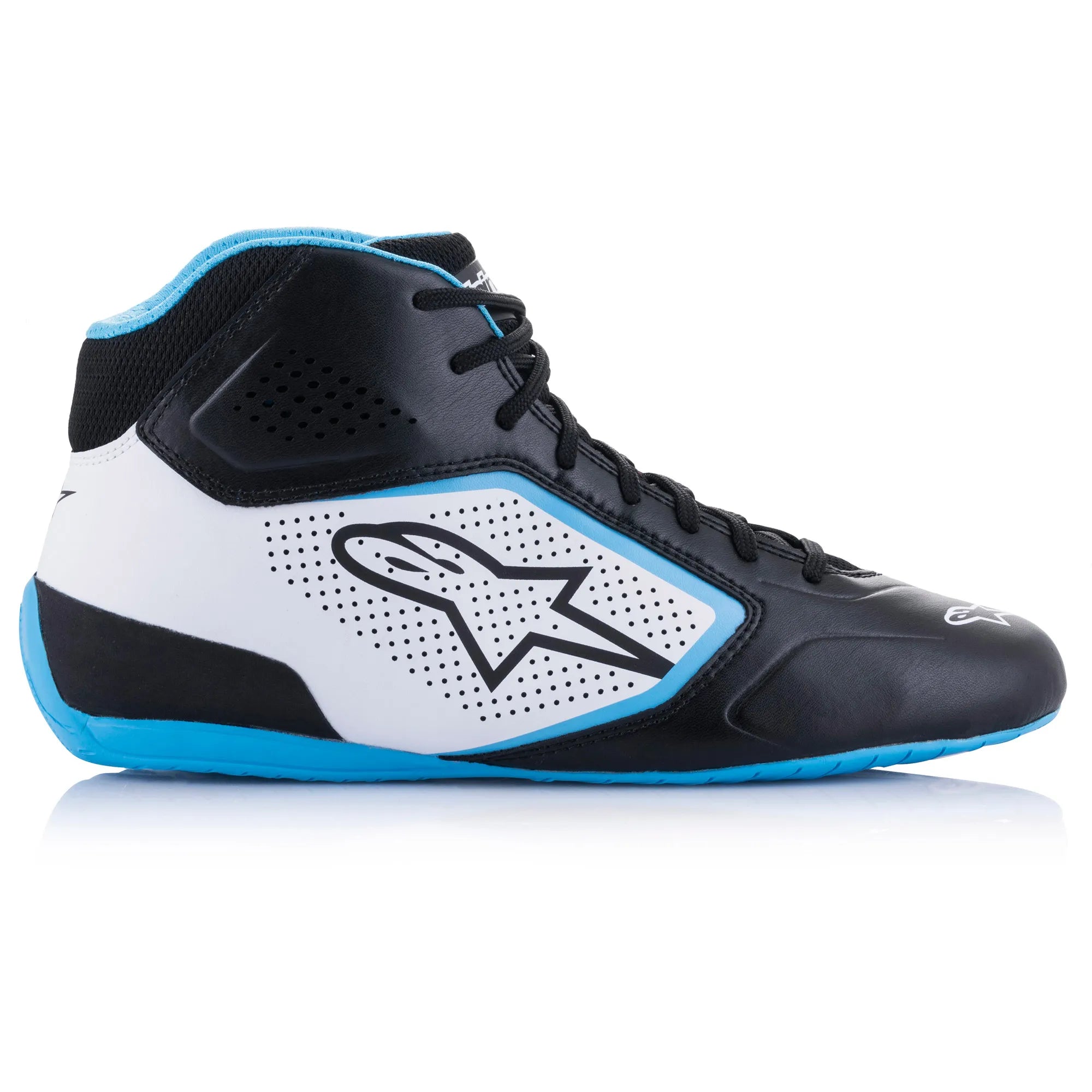 BOTAS ALPINESTARS TECH-1 K START  V2 BLACK WHITE CYAN