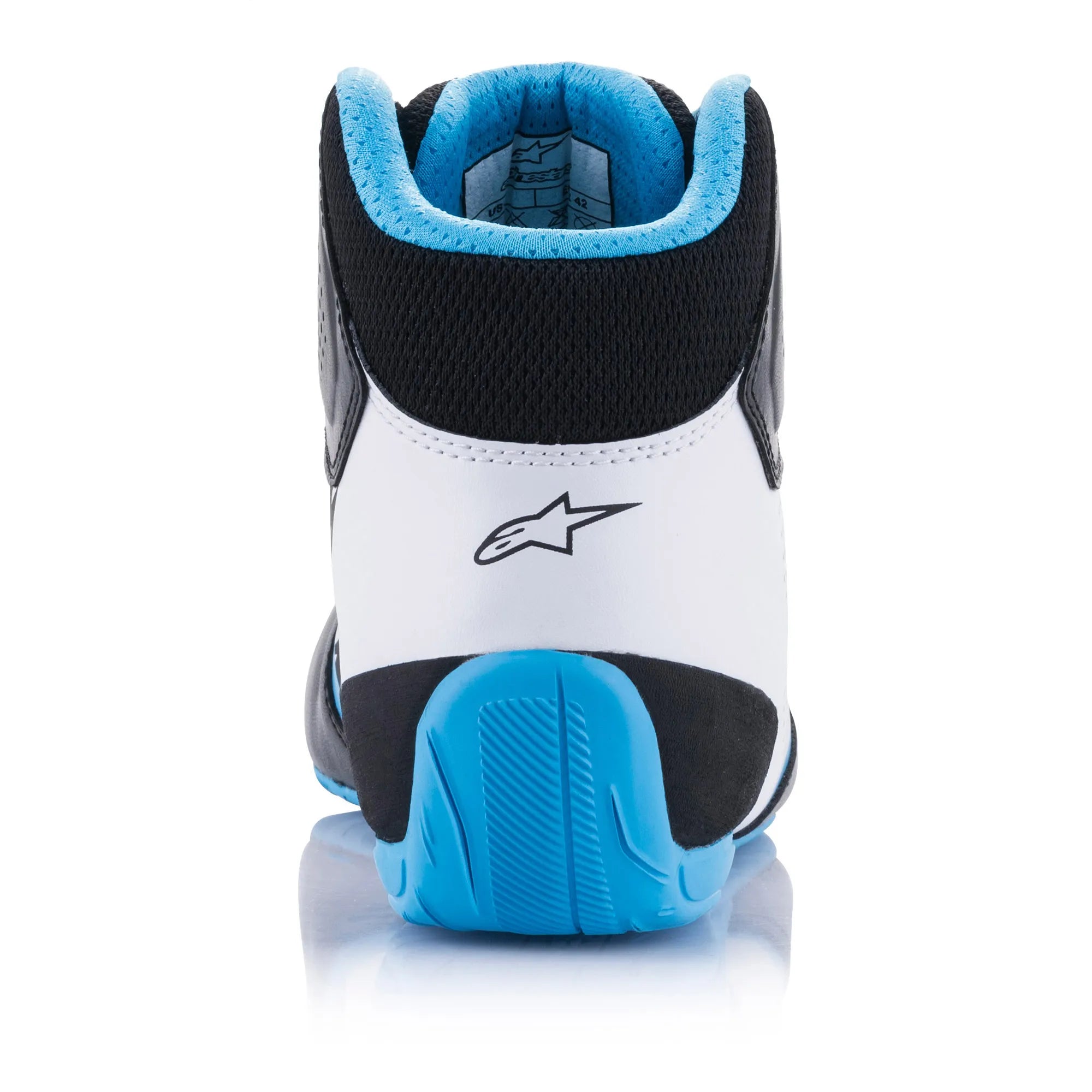 BOTAS ALPINESTARS TECH-1 K START  V2 BLACK WHITE CYAN