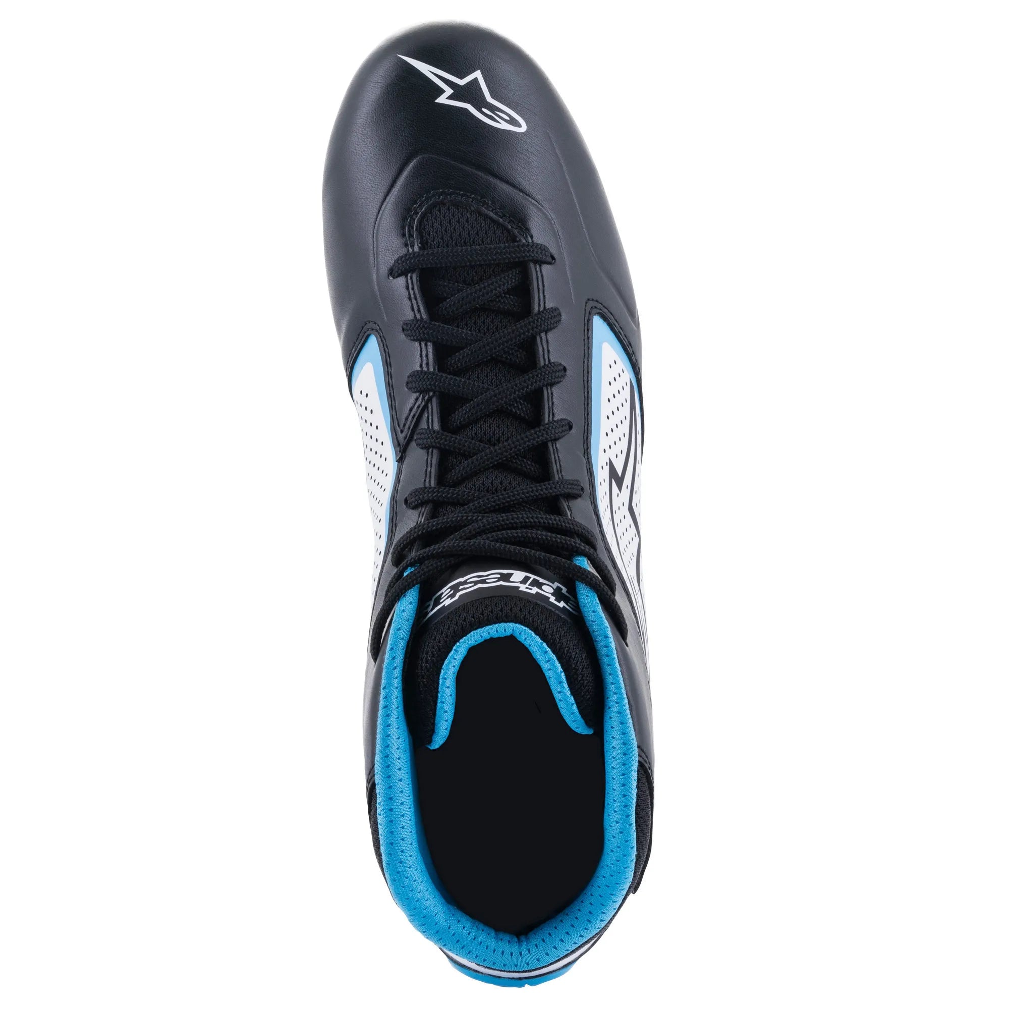BOTAS ALPINESTARS TECH-1 K START  V2 BLACK WHITE CYAN
