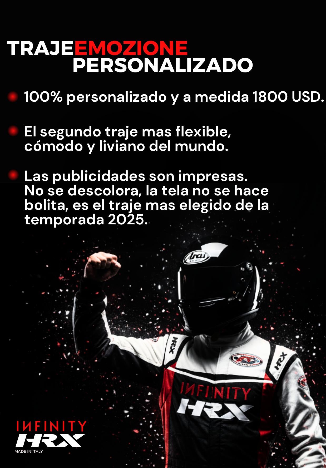 Características del traje HRX Emozione personalizado