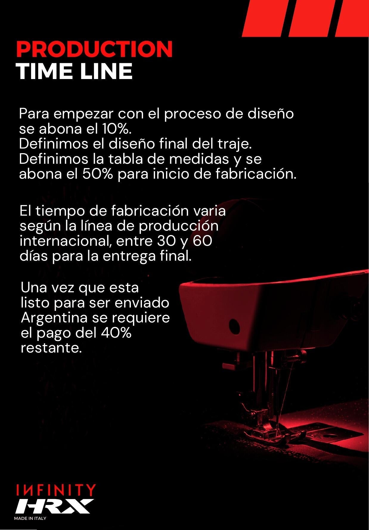 Proceso de producción de traje HRX personalizado