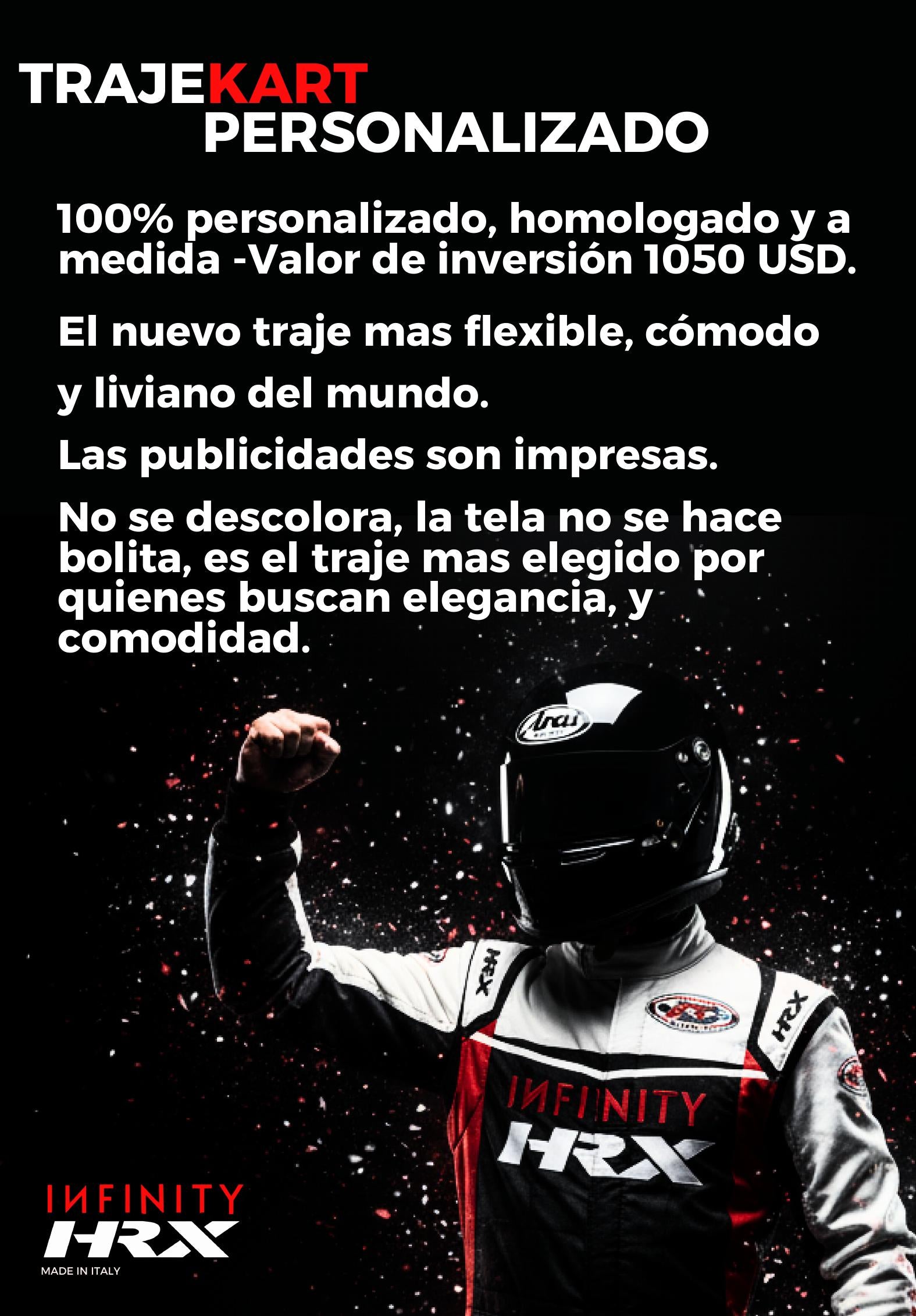 Características del traje HRX Kart personalizado