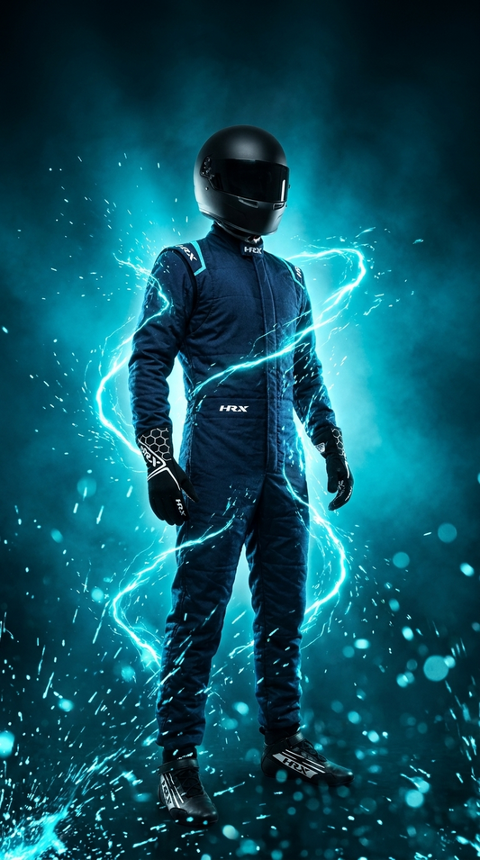 TRAJE HRX RACER ONE NAVY CYAN EN PISTA